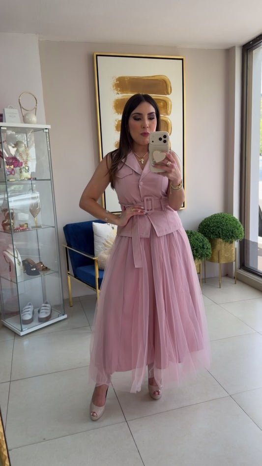 Pink Vest & Skirt Set
