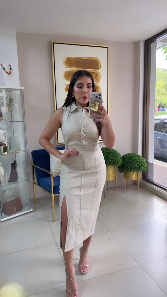Ivory Leather Dress