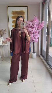 Brown Satin Pant Set