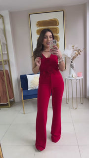 Red Vest Pant Set