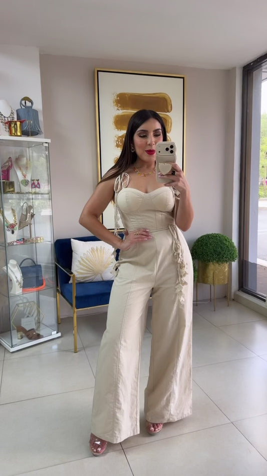 Cream Linen Jumpsuit
