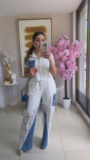 White Denim & Lace Travel Set