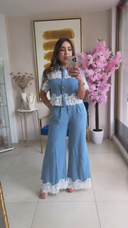 Denim & Lace Pant Set