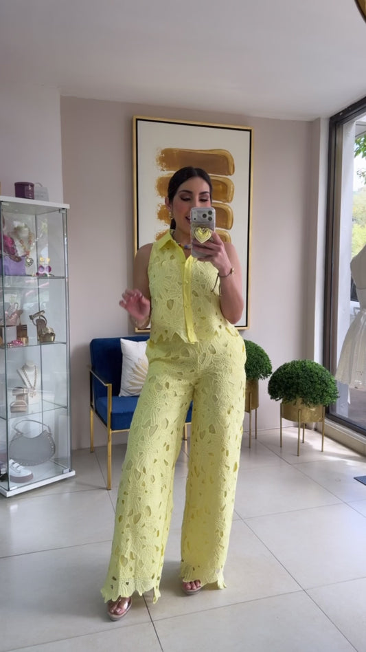 Yellow Crochet Pant Set