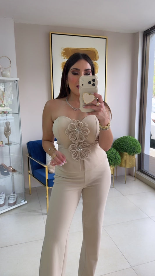 Beige Flower Jumpsuit