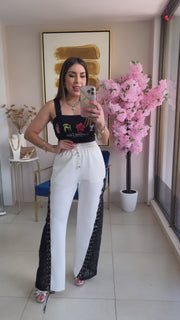 White and Black Lace Pant