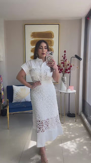 White Embroidered Midi Skirt