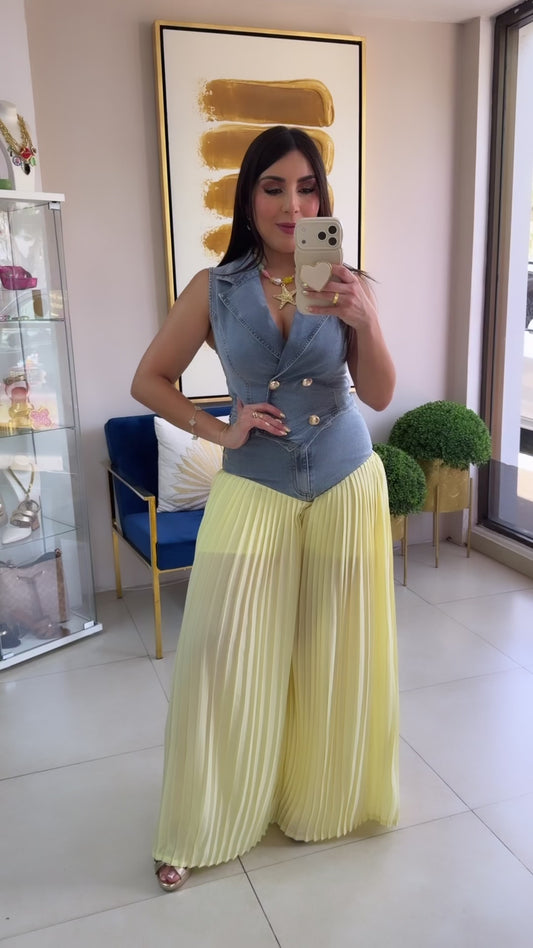 Yellow Denim Palazzo Set