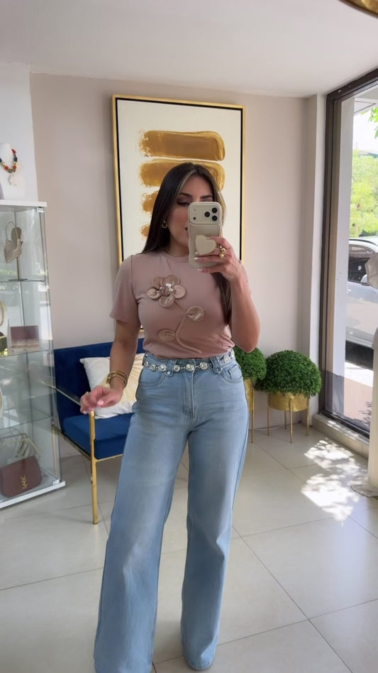Beige 3D Flower Top