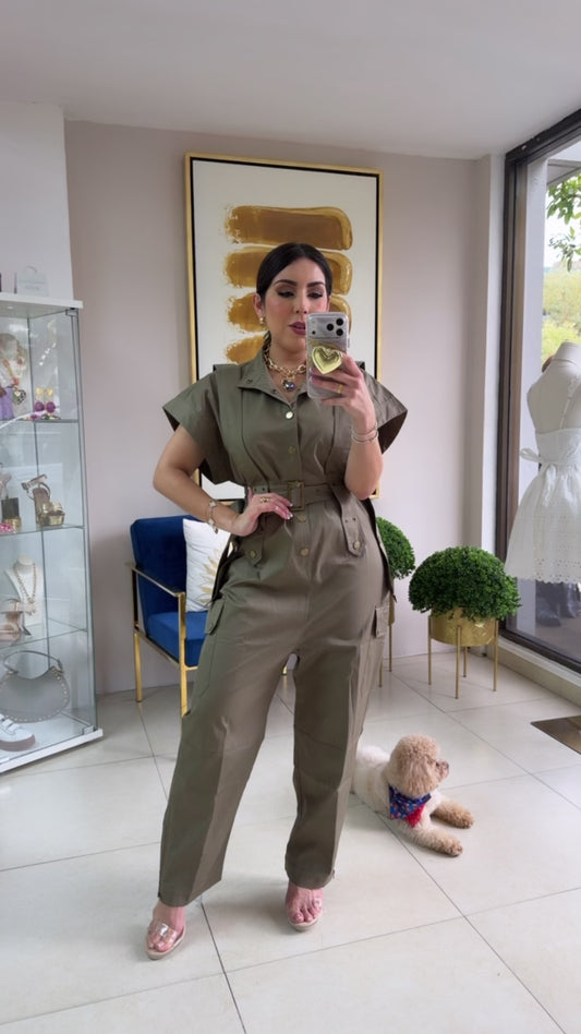 Militar Green Cargo Jumpsuit