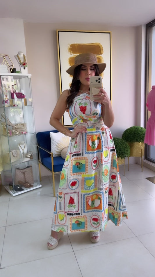 Fruits Print Long Dress