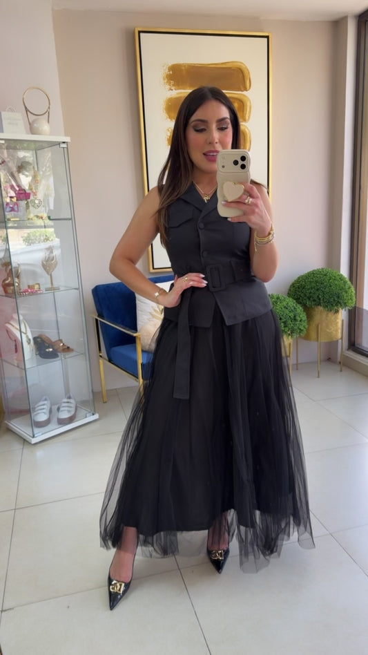 Black Vest & Skirt Set