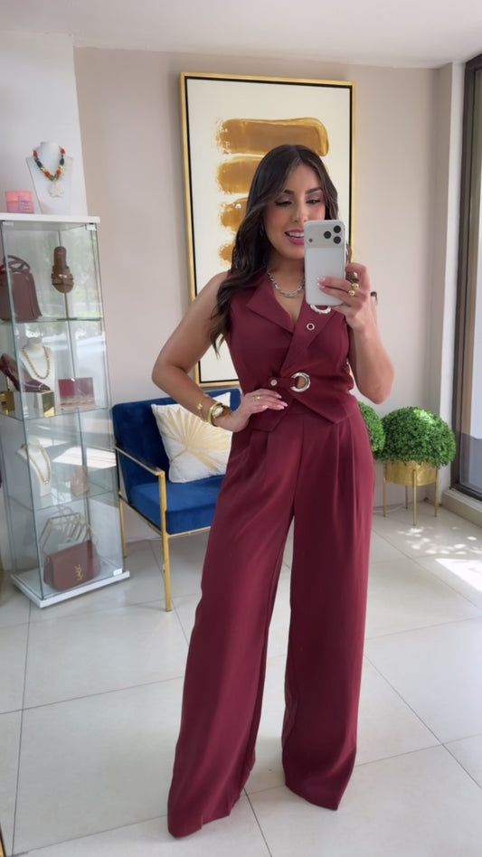Wine Vest Palazzo Set