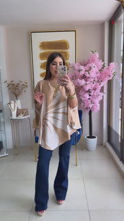 Flower Satin Gold Tunic Top