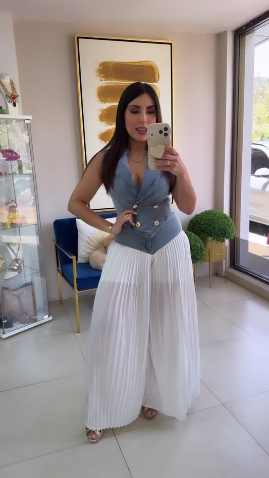 White Denim Palazzo Set