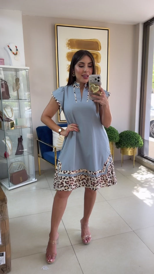 Blue Animal Print Dress