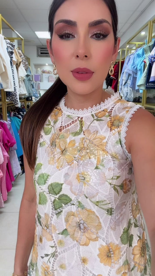 Yellow Embroidered Sequins Dress