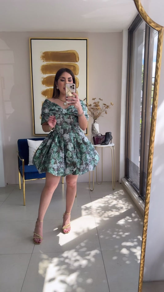 Green Floral Mini Dress
