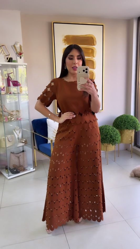 Brown Lasercut Pants