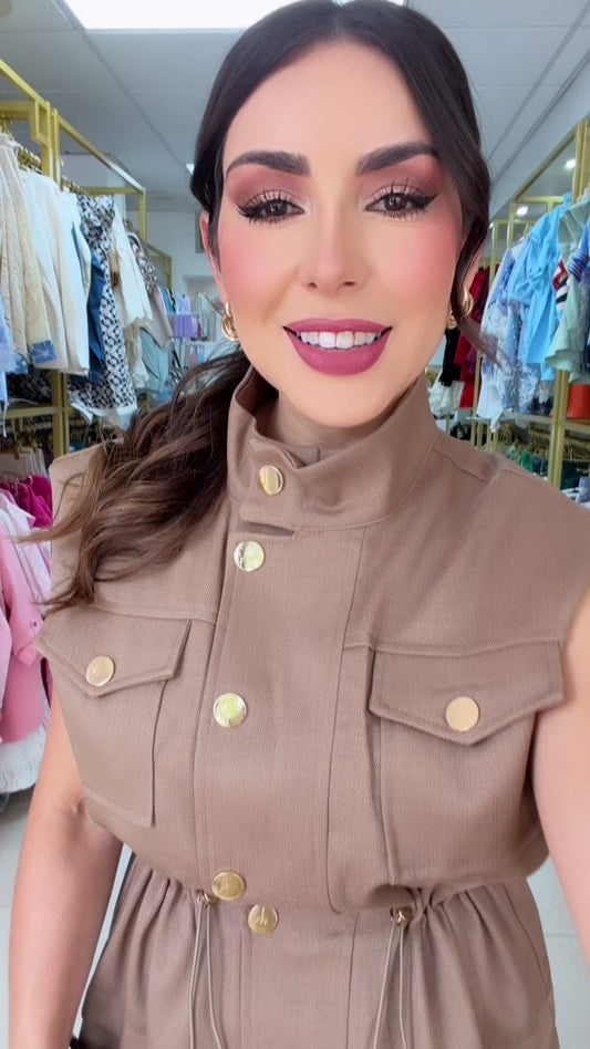 Taupe Hi-Neck Midi Dress