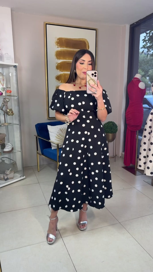Black Polka Midi Dress