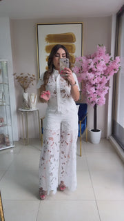 White Lace Pant Set