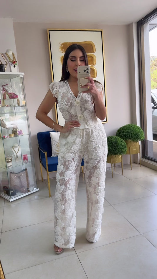 White Lace Pant Set