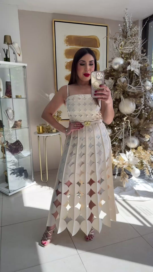 Cream Cutout Midi Dress