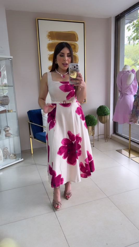 Pink Floral Midi Dress