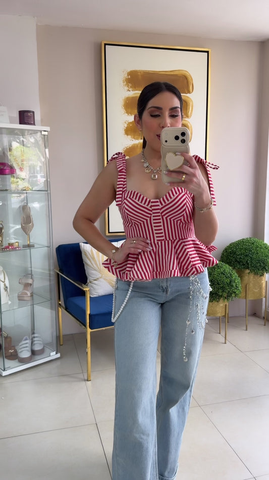 Red Stripes Pepplum Top