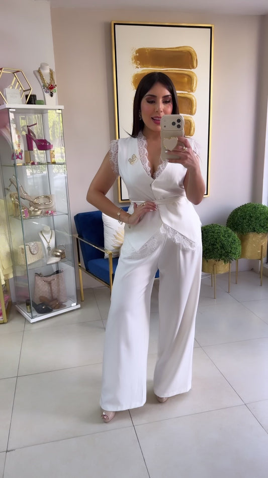 White Satin Vest Set