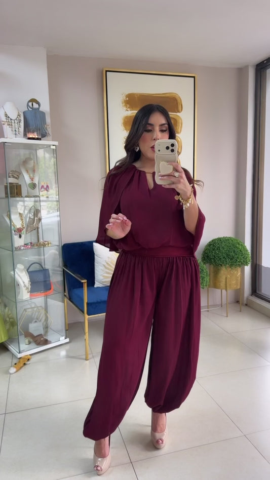Wine Bombacho Pant Set