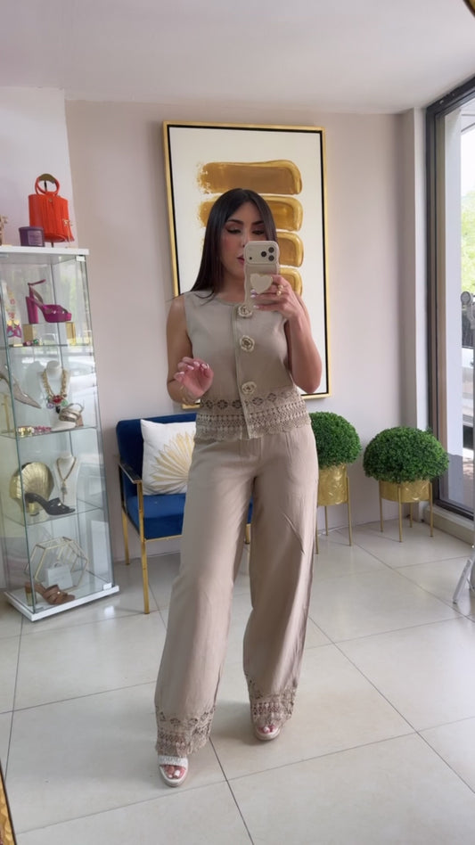 Linen Khaki Pant Set