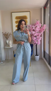 Rhinestones Denim Jumpsuit