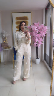 Cream Flowers Pant Set