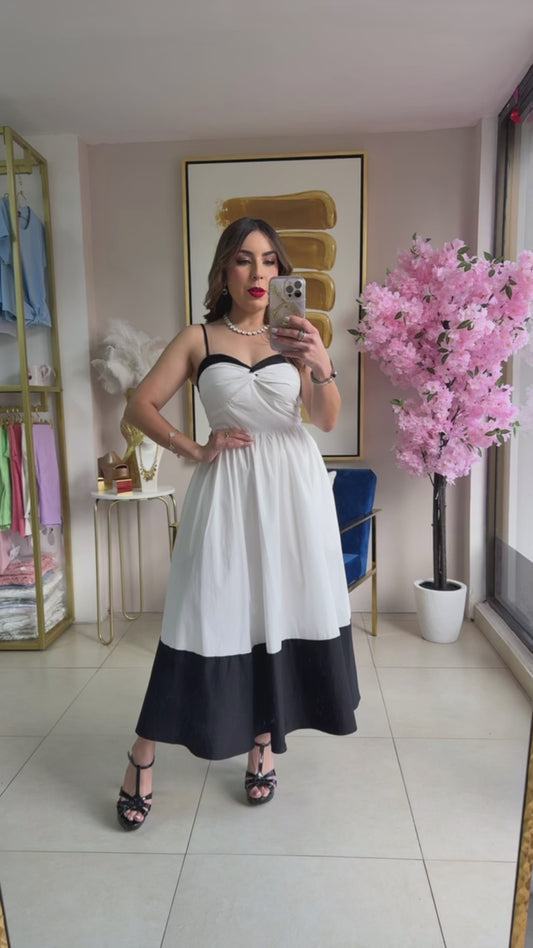 White & Black Midi Dress