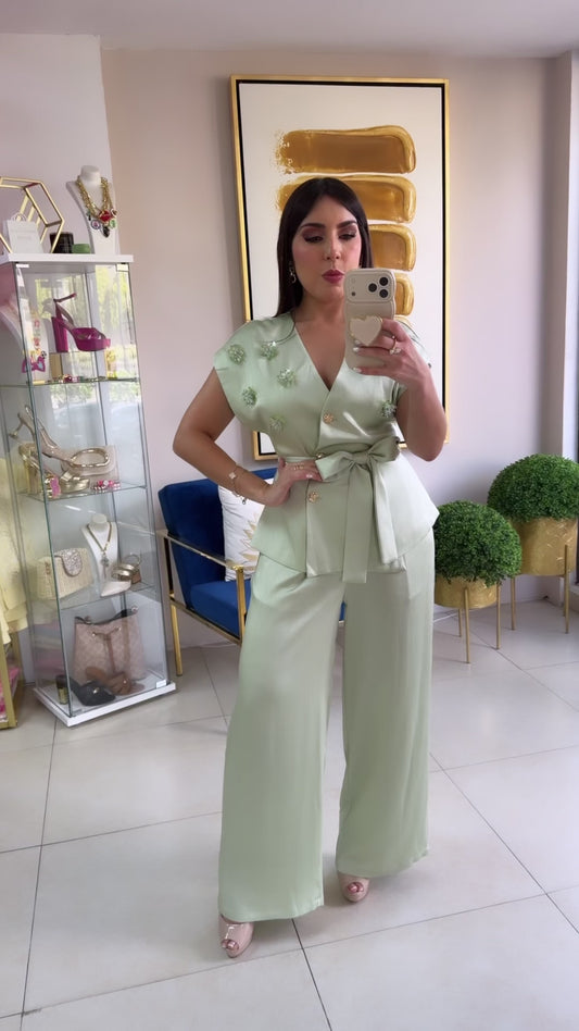 Mint Satin Pant Set