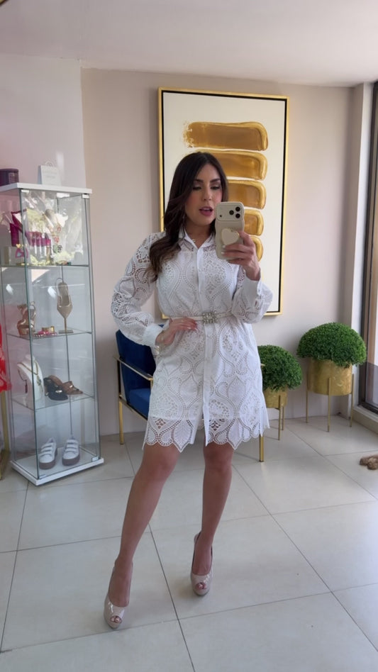White Crochet Short Dress