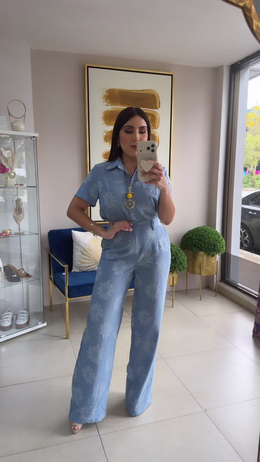 Blue Floral Pant Set