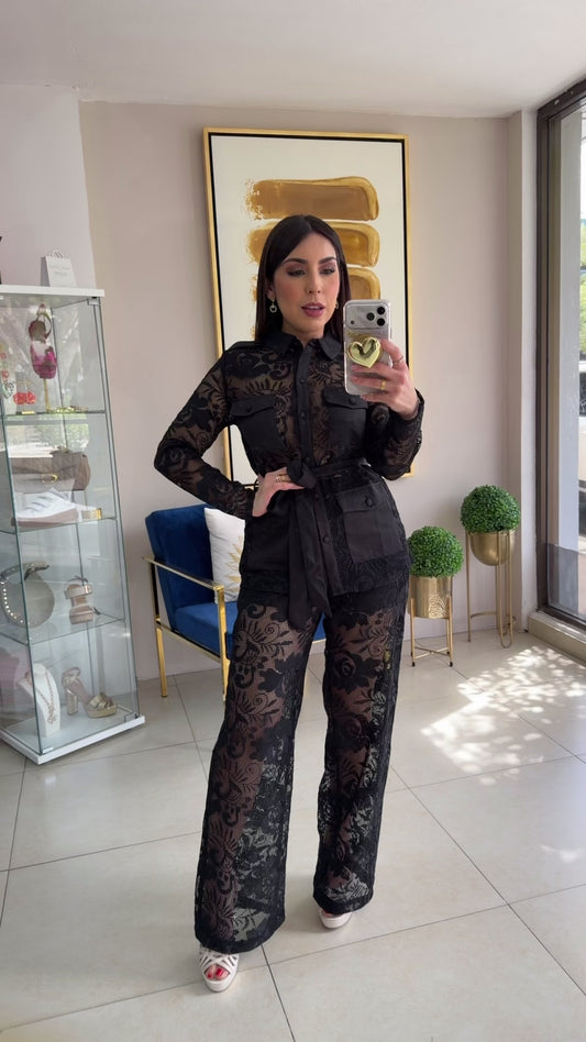 Black Lace Pant Set