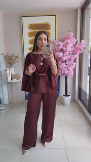 Brown Satin Pant Set