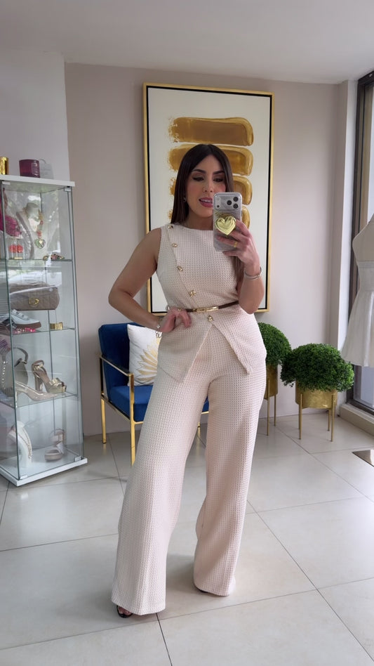 Cream Vest Pant Set