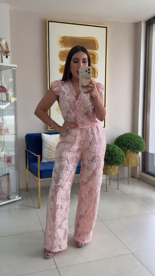 Pink Lace Pant Set