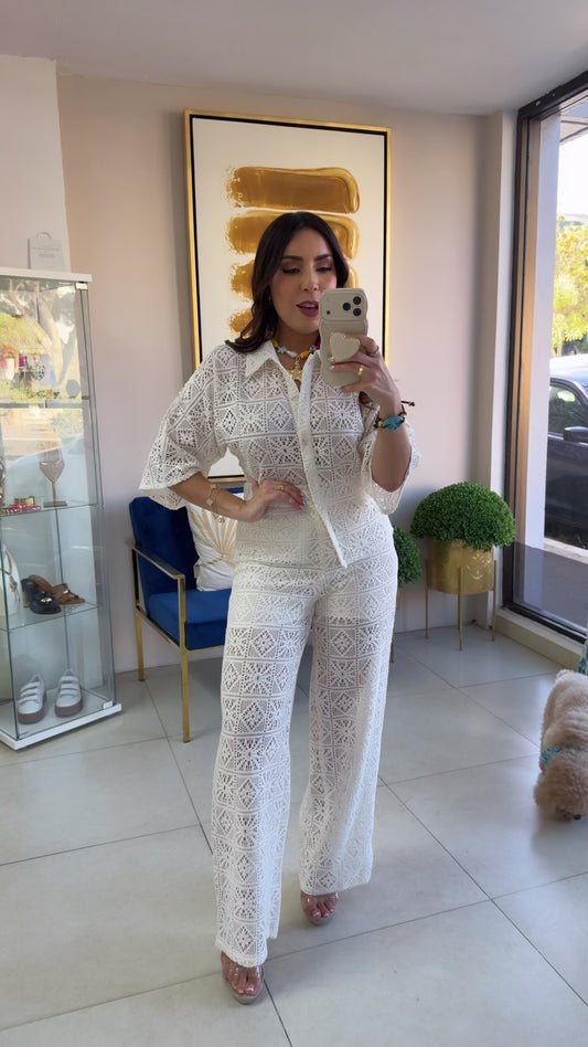 Cream Crochet Pant Set