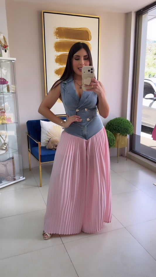 Pink Denim Palazzo Set
