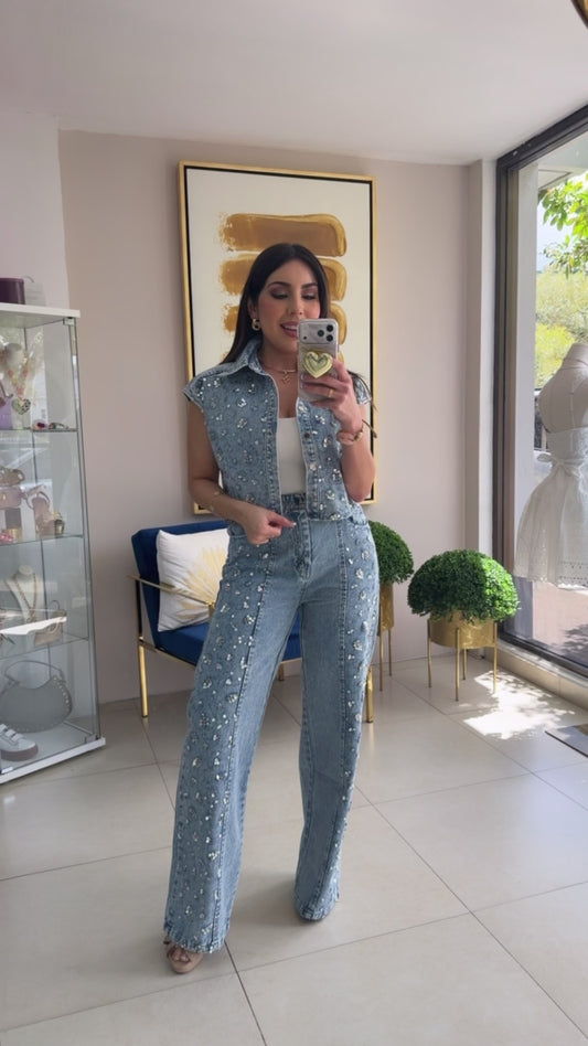 Silver Sequins Denim Set