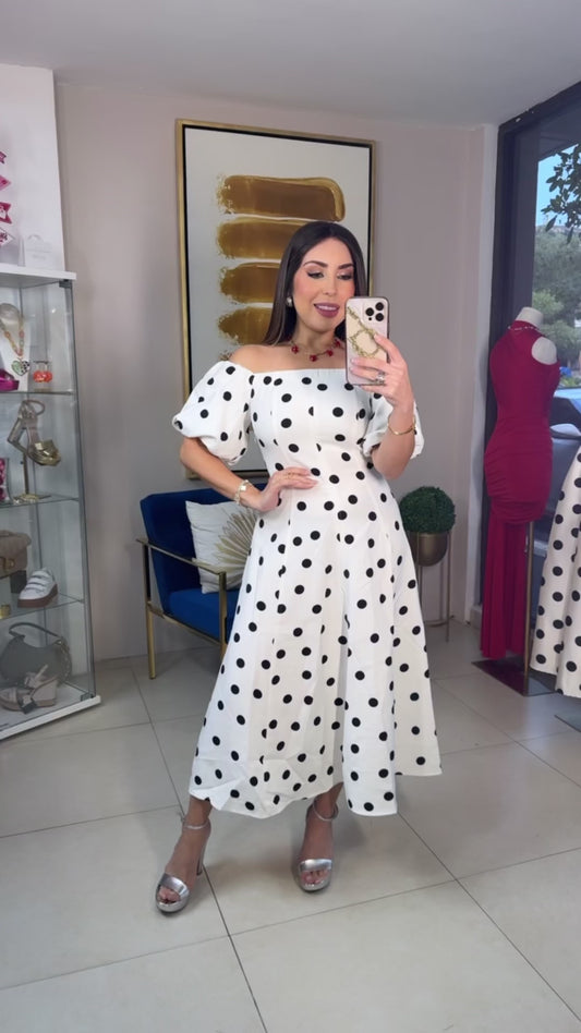 White Polka Midi Dress