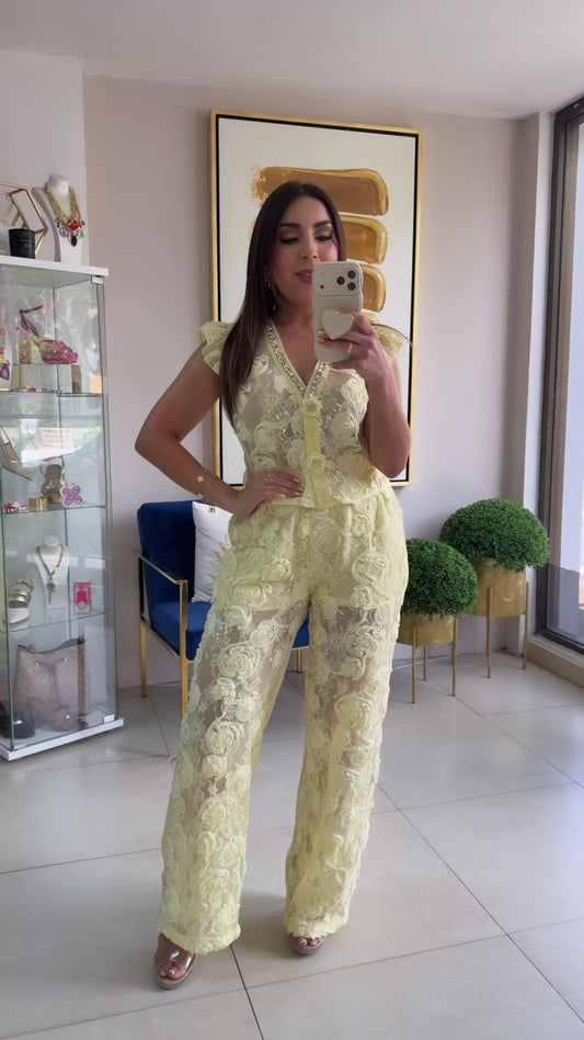 Yellow Lace Pant Set