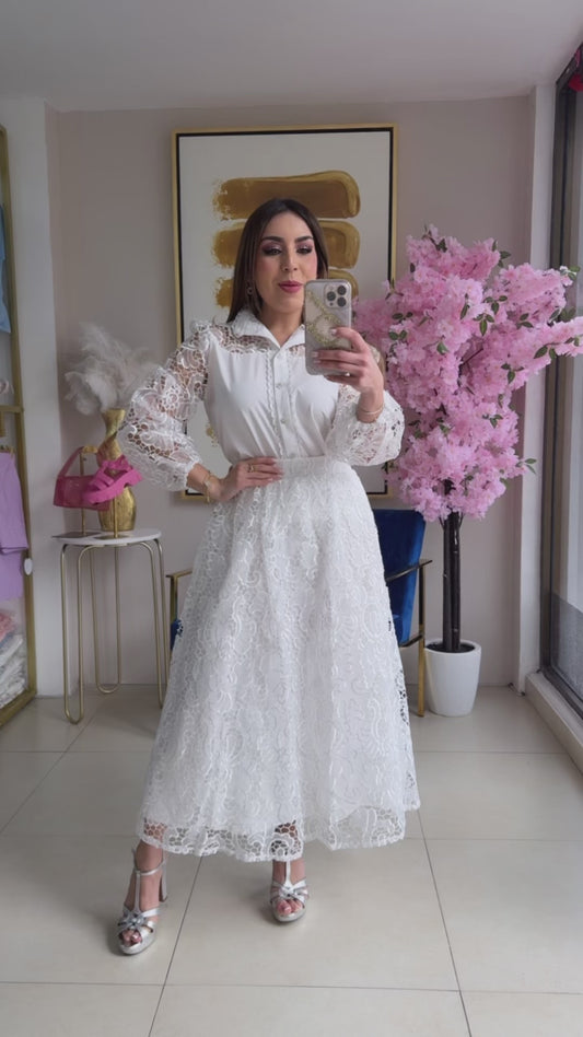 White Lace Skirt Set