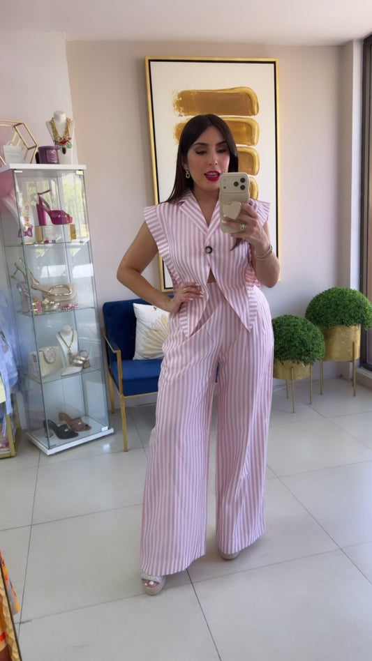 Pink Stripes Pant Set